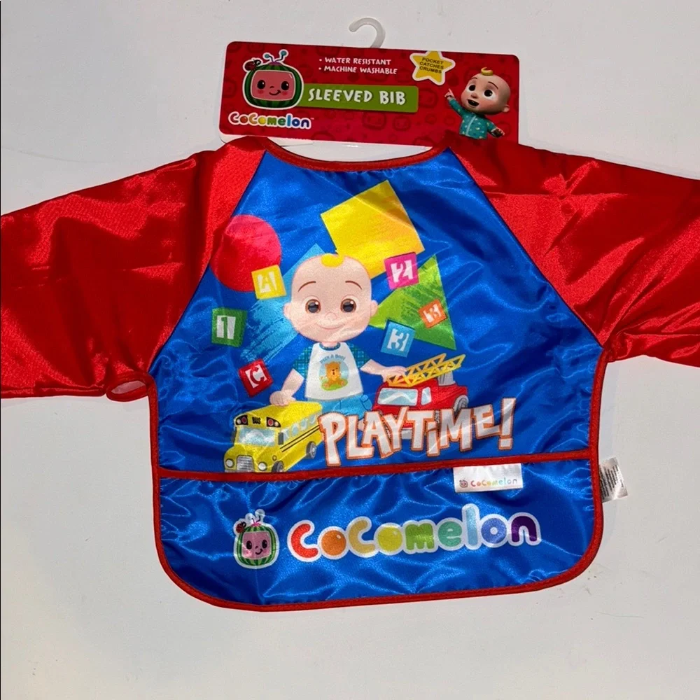 Cocomelon Sleeved Bib Vibrant Red and Blue Bib with Graphic Design NWT